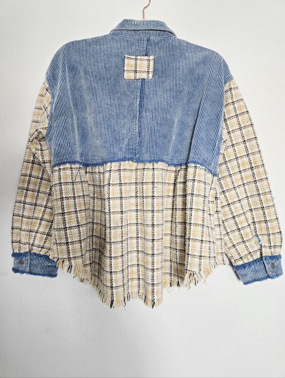 POL Corduroy Plaid Tweed Button Down Shirt Jacket Blue Medium - Picture 5 of 12